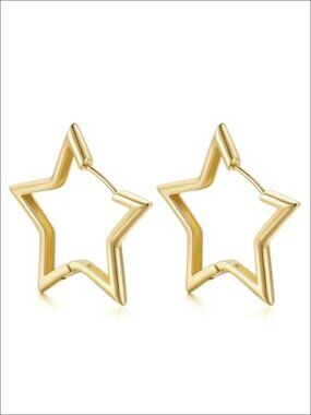 Star Hoop Earrings 14K Gold Plated Hypoallergenic Huggie 20-60mm